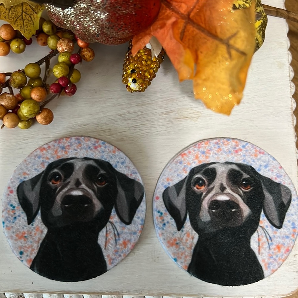 2pcs Labrador Dog Absorbent Car Cup Holder Coaster Mats - Car Accessory